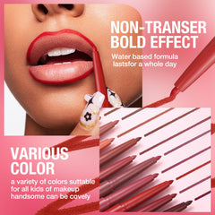 Langmanni delineador labial tonos rosados, uso suave y definido.