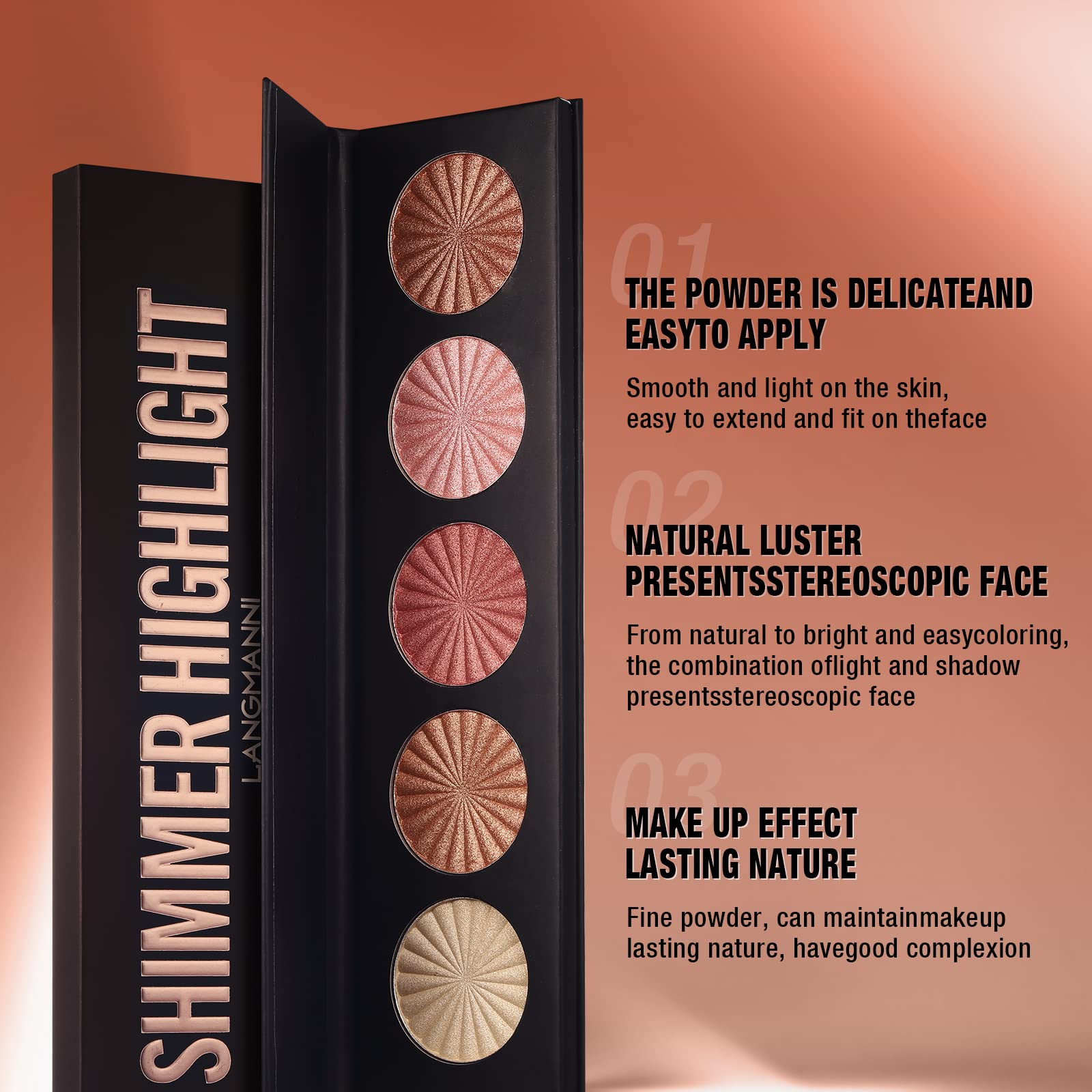 Langmanni paleta rostro brillo ligero para tono uniforme.