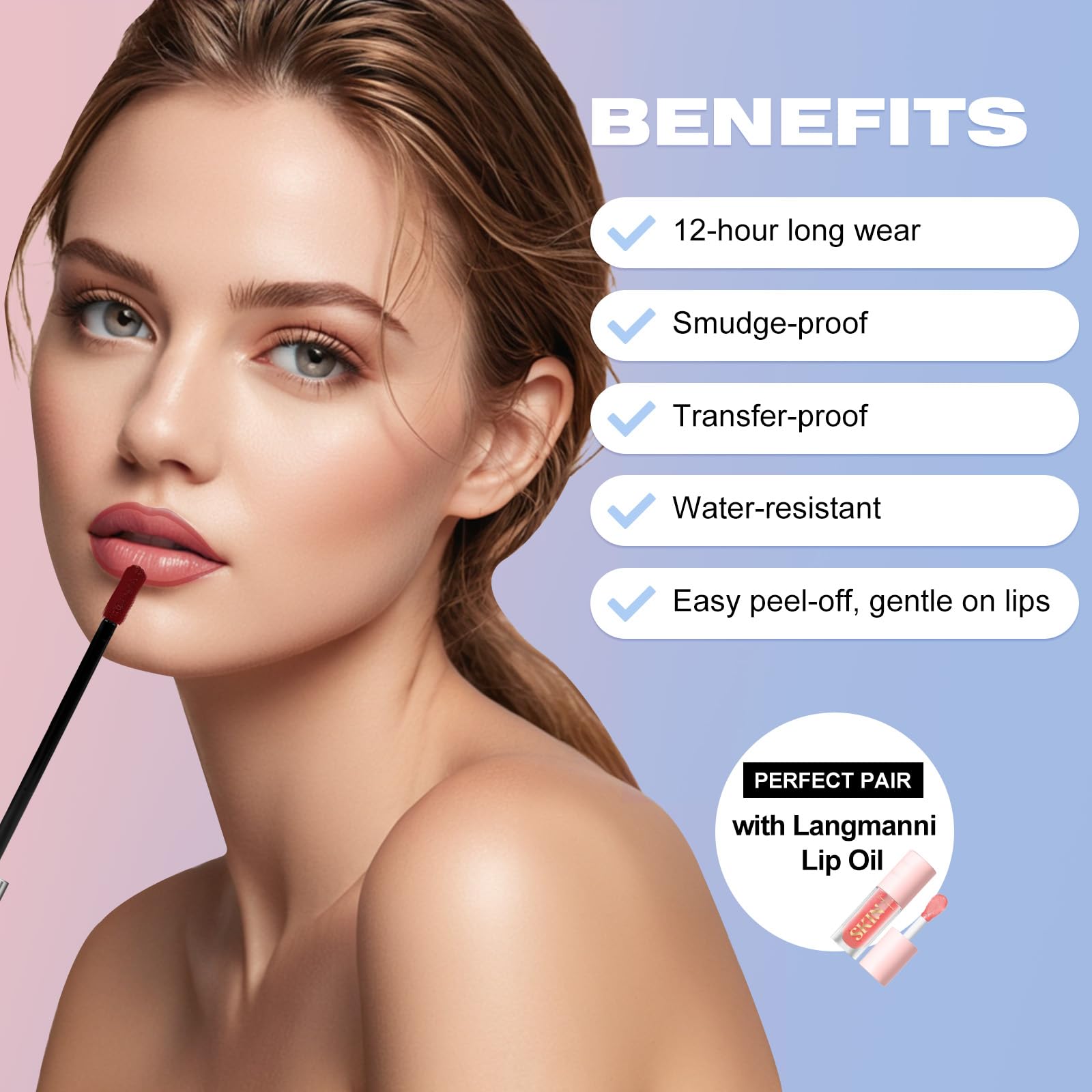 LANGMANNI Caramel lip liner application creates warm, natural lip base.