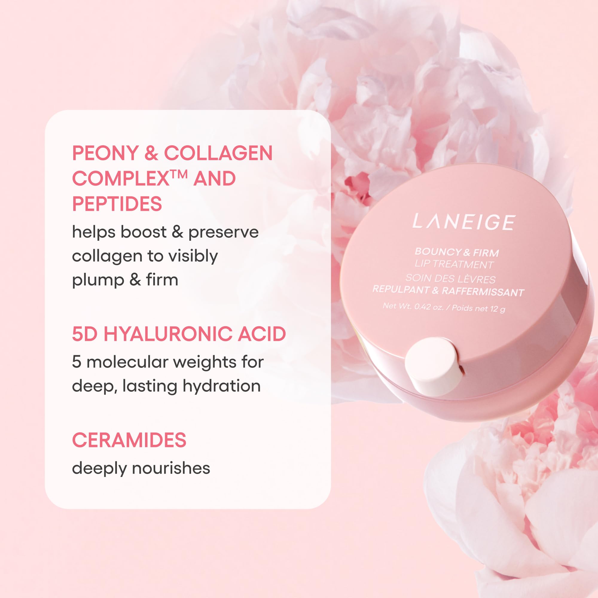 LANEIGE after-glow lips pose, implying improved lip appearance.