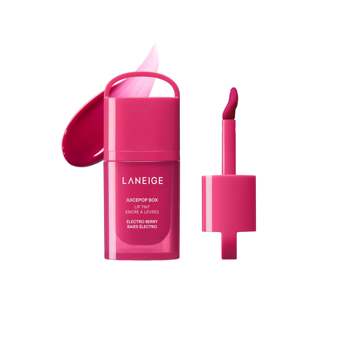LANEIGE JuicePop Box Lip Tint Electro Berry product shot showing vivid, long-wearing color.