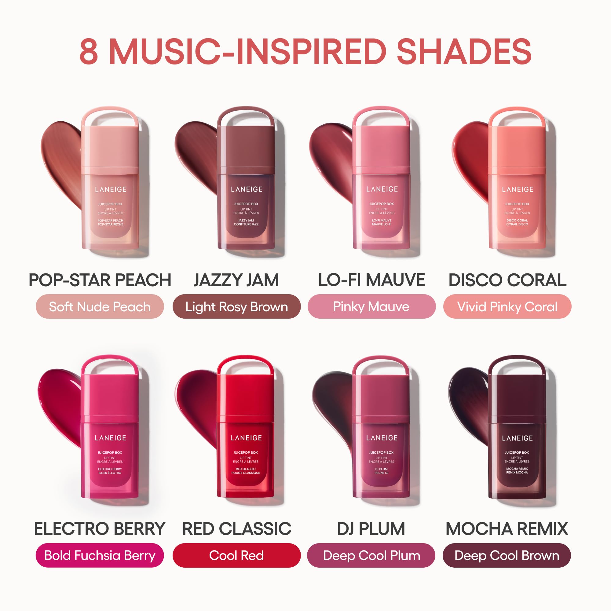 LANEIGE JuicePop Box Lip Tint packaging back shows shade Electro Berry.