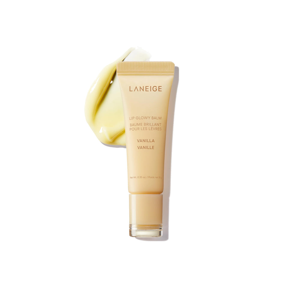 LANEIGE Lip Glowy Balm Vanilla, aplicación suave en labios para hidratación y brillo.