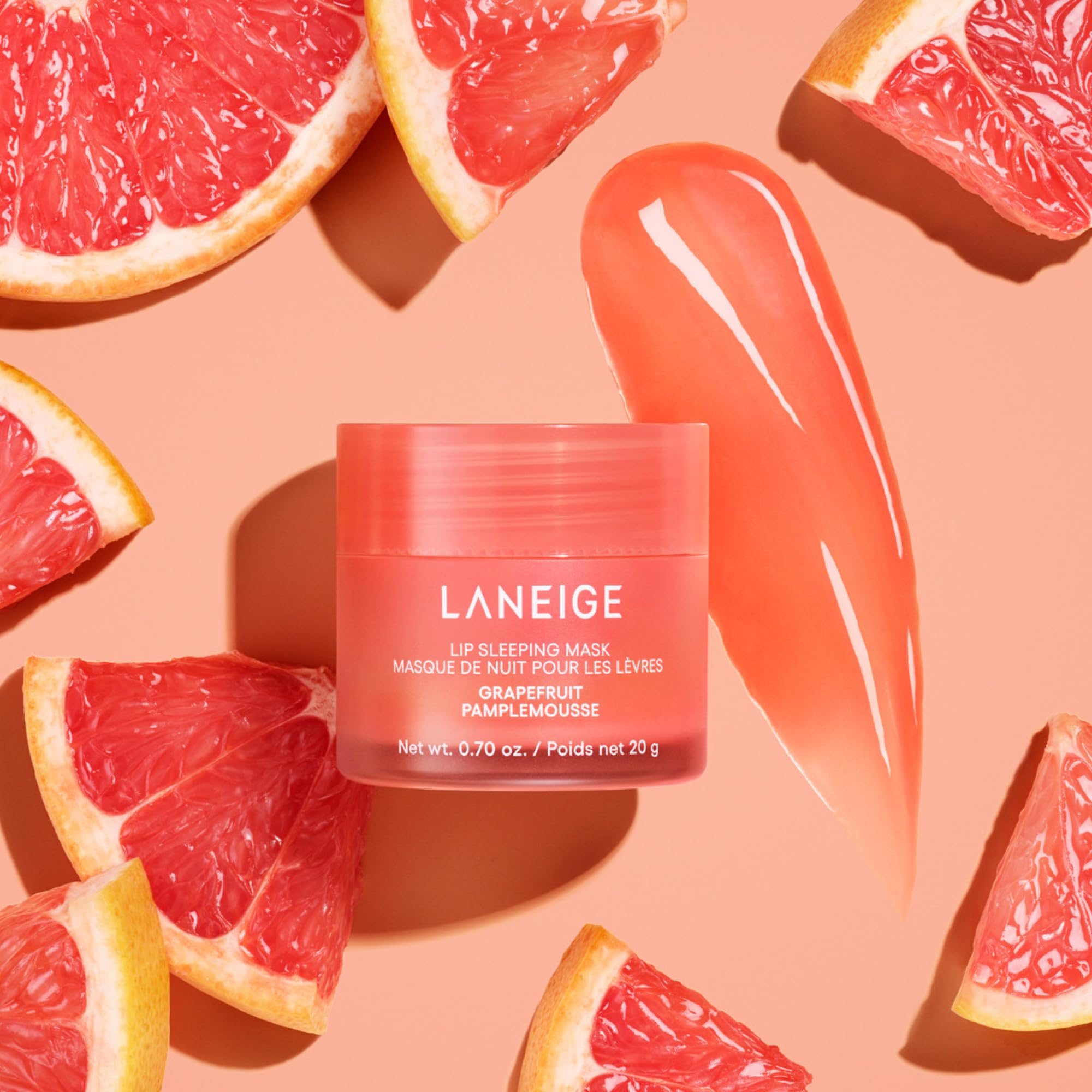 LANEIGE Lip Sleeping Mask grapefruit tub front with creamy sheen.