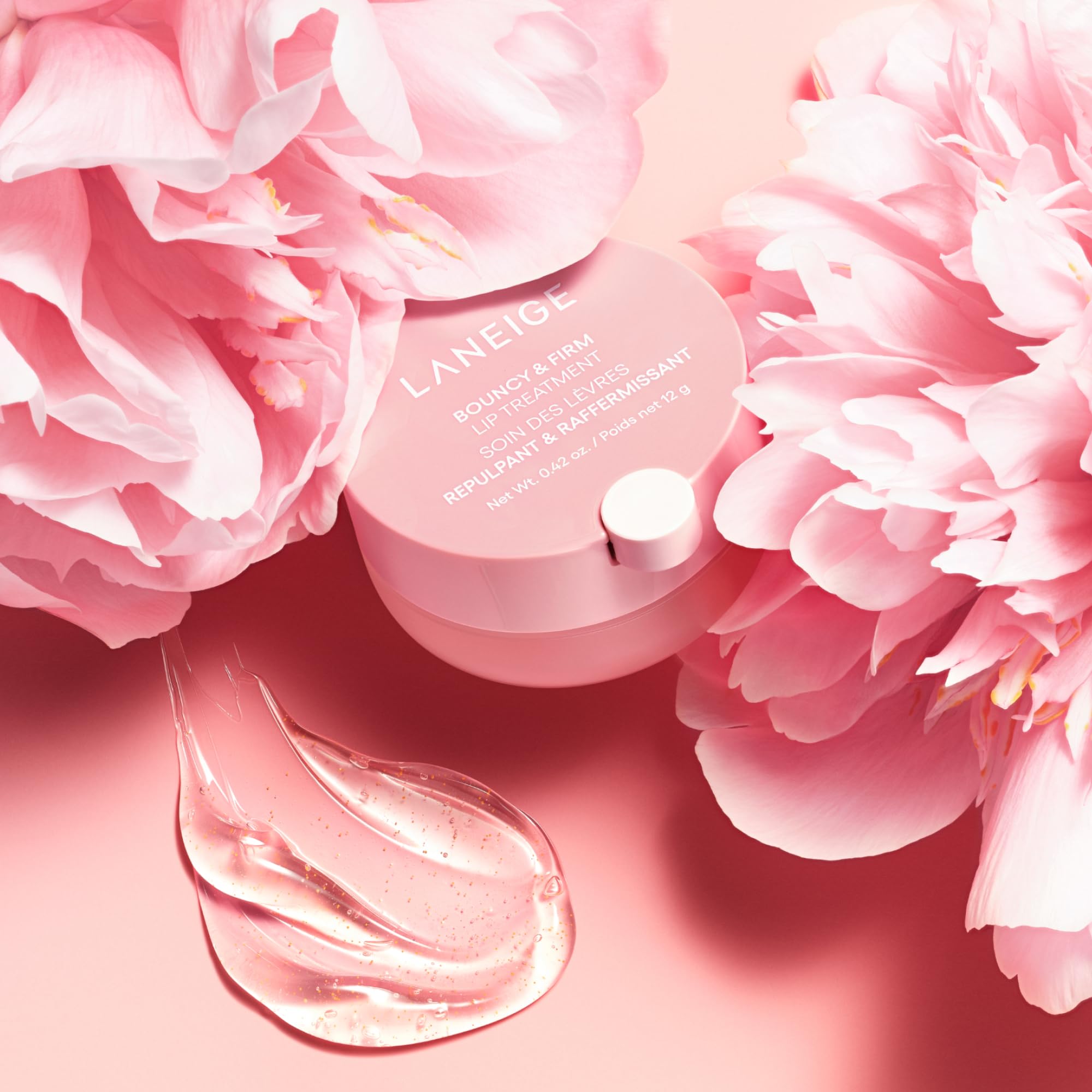 LANEIGE Peony Collagen Complex bottle highlighting key hydration and firming benefits.