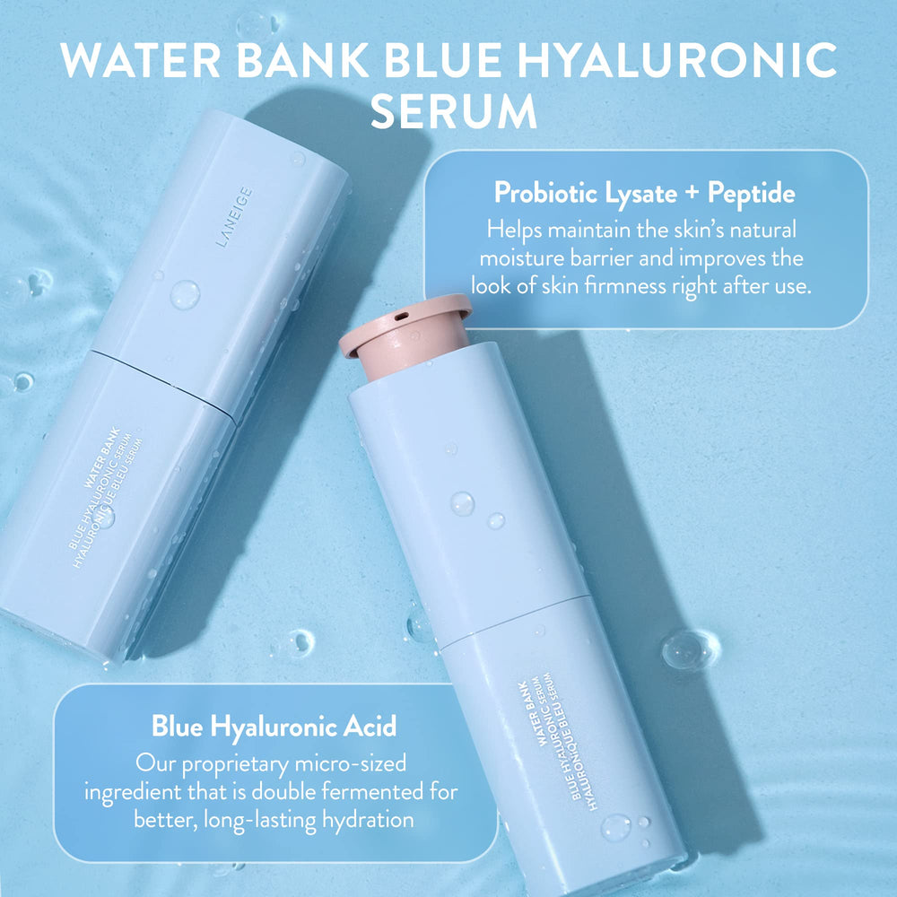 LANEIGE Water Bank serum texture close-up reveals smooth, moisturizing gel-like consistency.