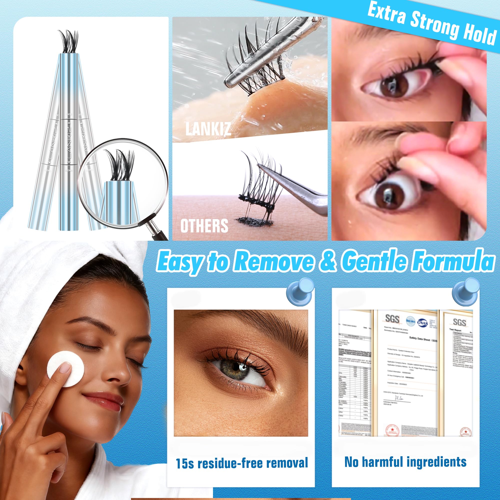 LANKIZ latex-free eyelash glue tube promotes safe use for sensitive eyes