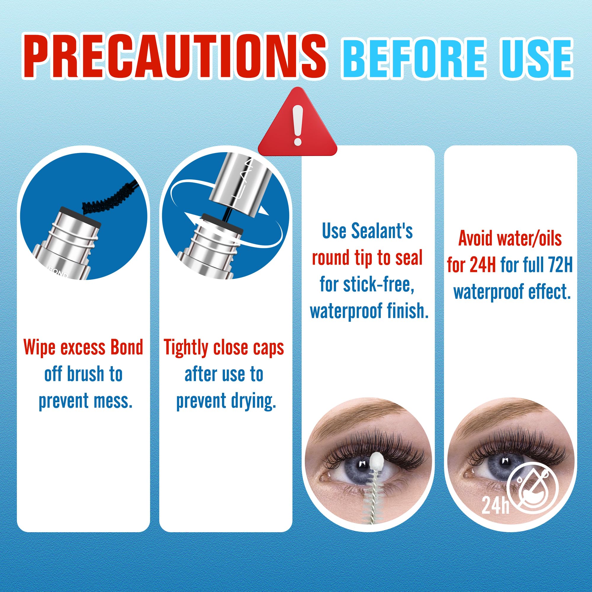 LANKIZ pro-application-tip graphic showing proper lash glue application