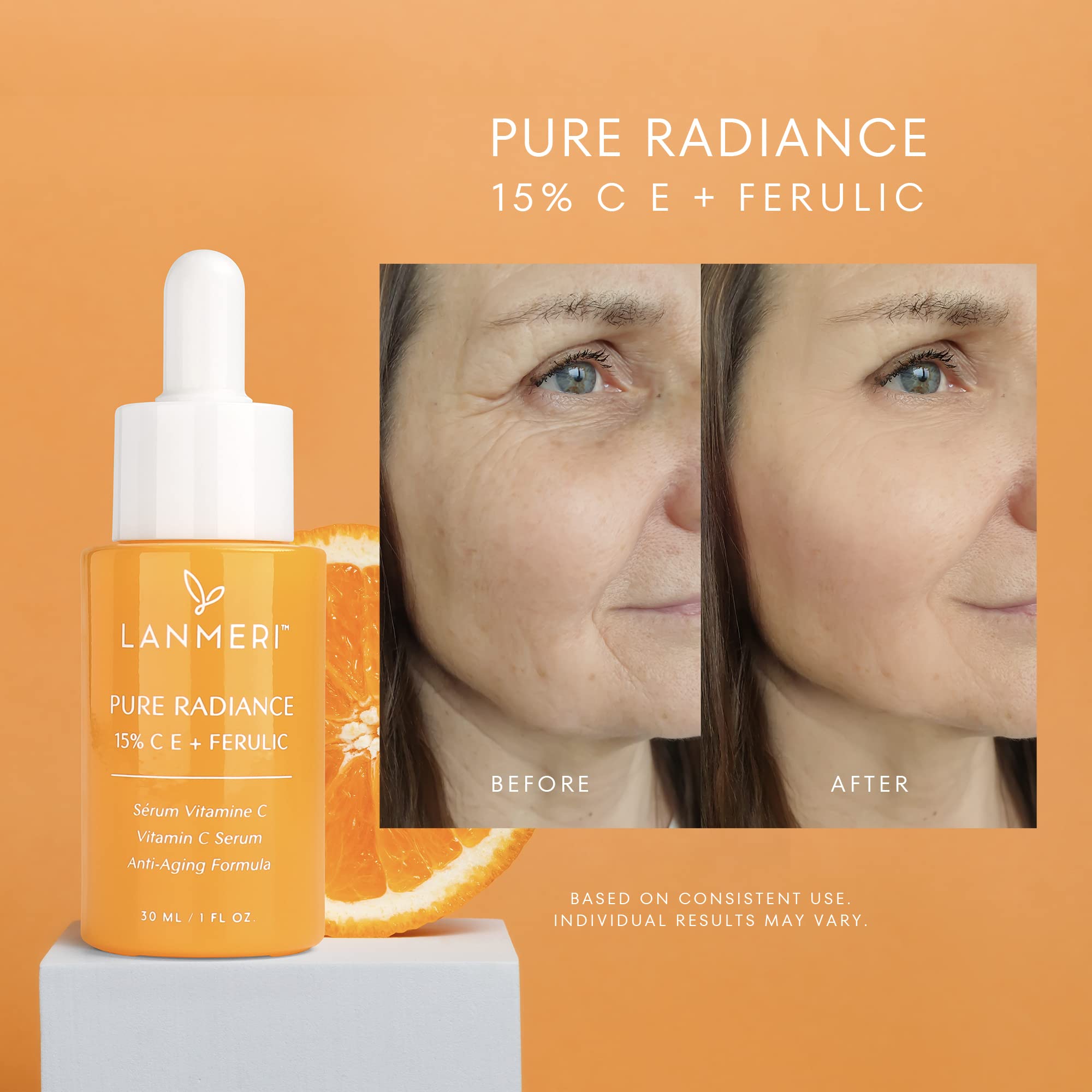 Textura ligera del serum Lanmeri Vitamina C con Ferúlico al contacto.