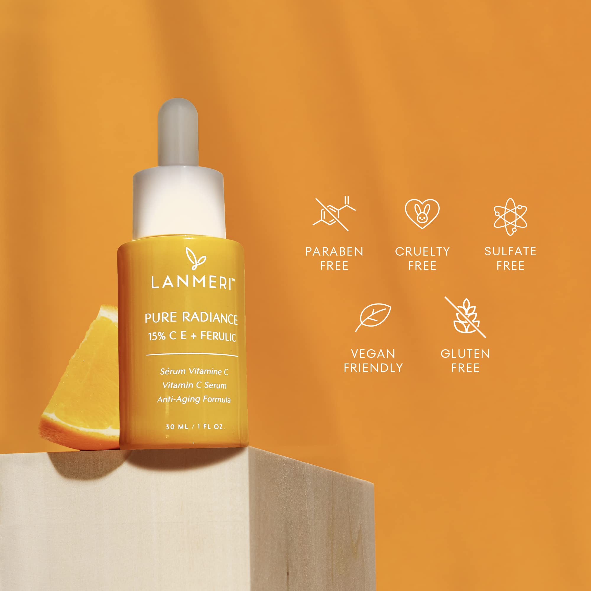 Tono más uniforme gracias al serum Lanmeri Vitamina C con Ferúlico.