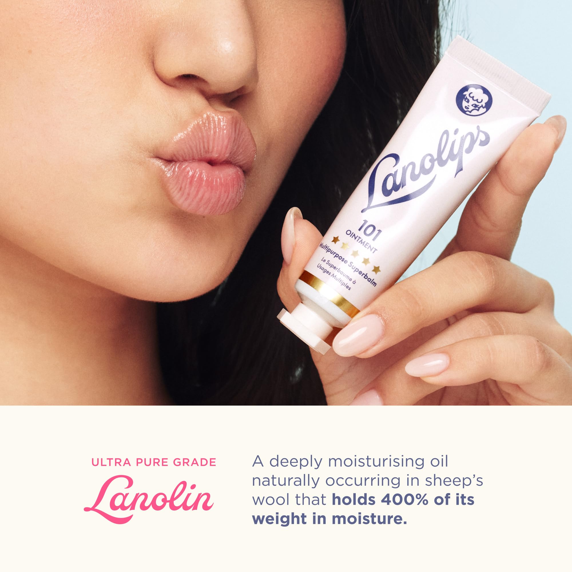Lanolips 101 Ointment used on cuticles and dry hands for smoother skin.