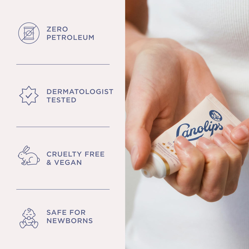 Lanolips 101 Ointment highlighting pure Aussie lanolin content.