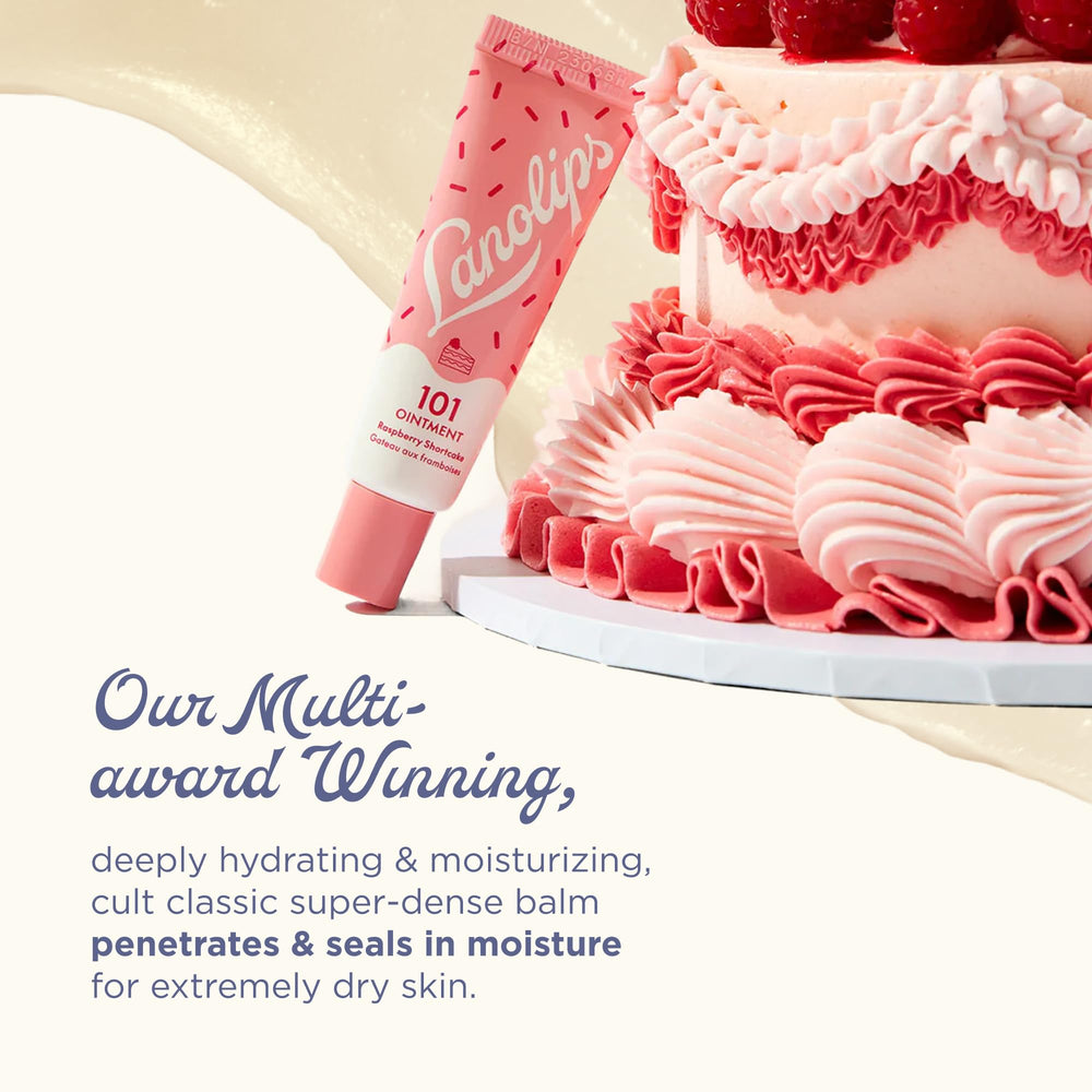 Lanolips 101 Ointment Raspberry Shortcake, aplicación suave para labios hidratados al instante.