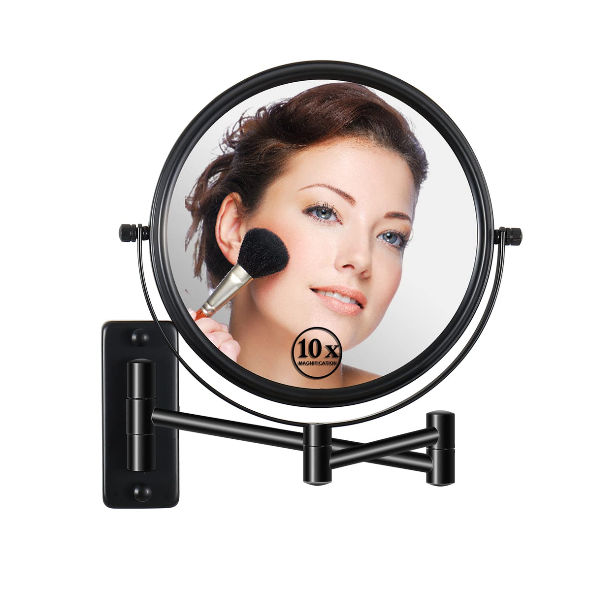 LANSI wall-mounted magnifying mirror with extendable arm and 8-inch double sides for precise makeup.