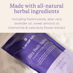 Lansinoh Sitz Bath Salts con aloe vera para hidratación suave.