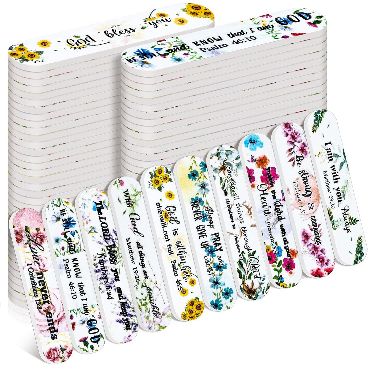 Lanties Christian emery board pack with multiple styles for versatile nail care on the go.