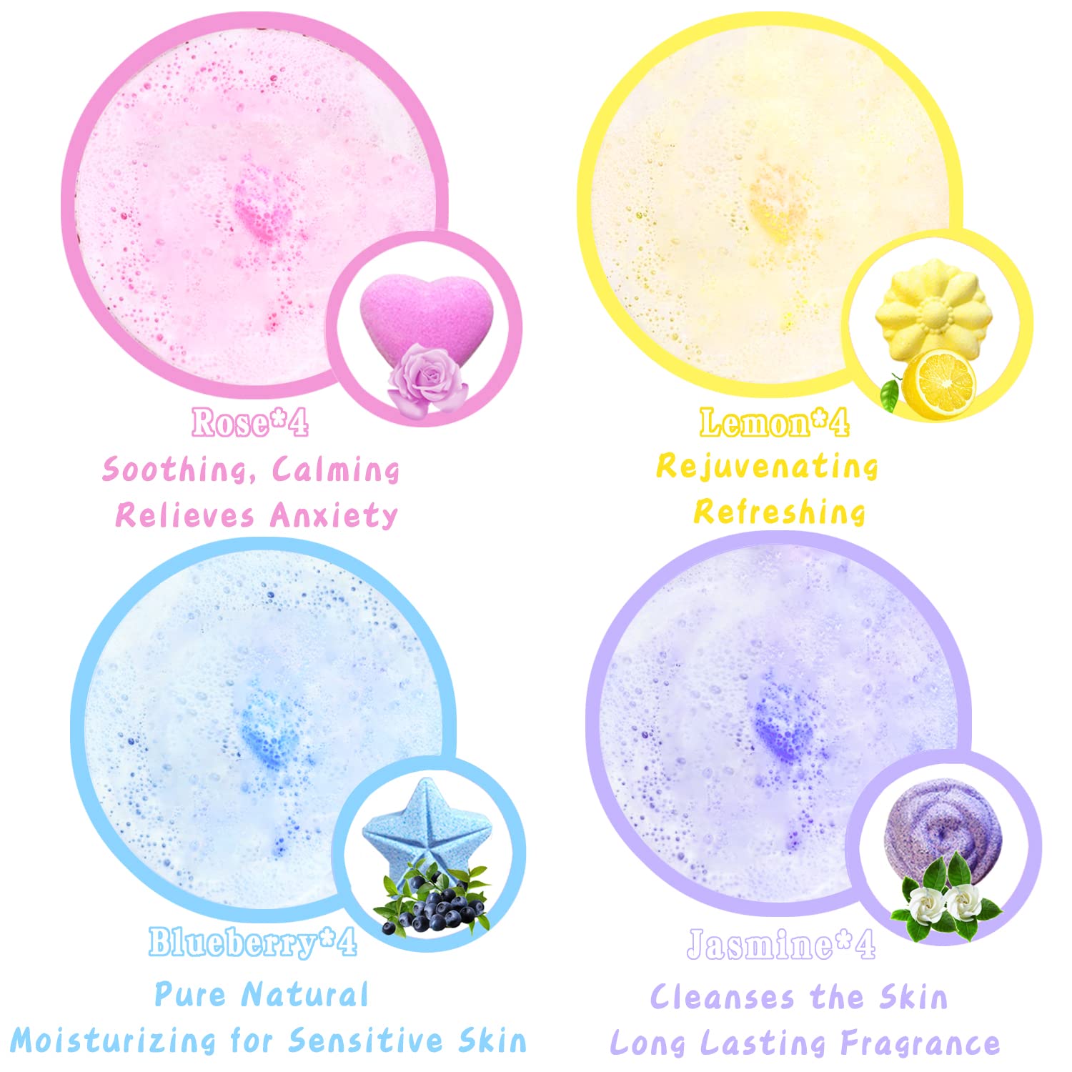 Lanwexy Bombas para Pies: colores vivos y burbujas que perfuman.