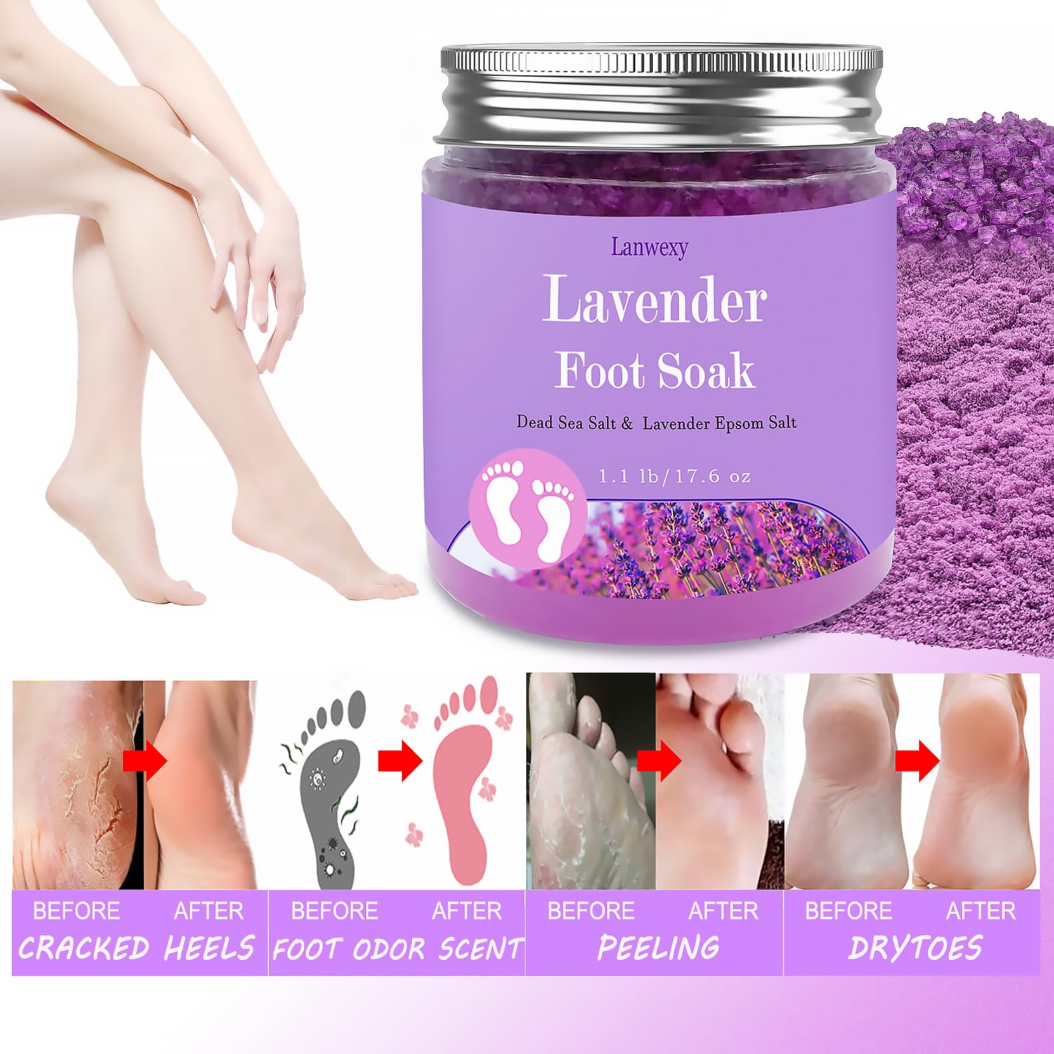Lanwexy Lavender Foot Soak ingredients highlight natural oils for soothing moisture