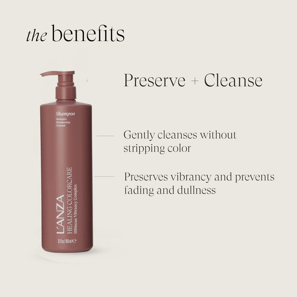 Close-up label highlights Hibiscus Vibrancy Complex for color protection.