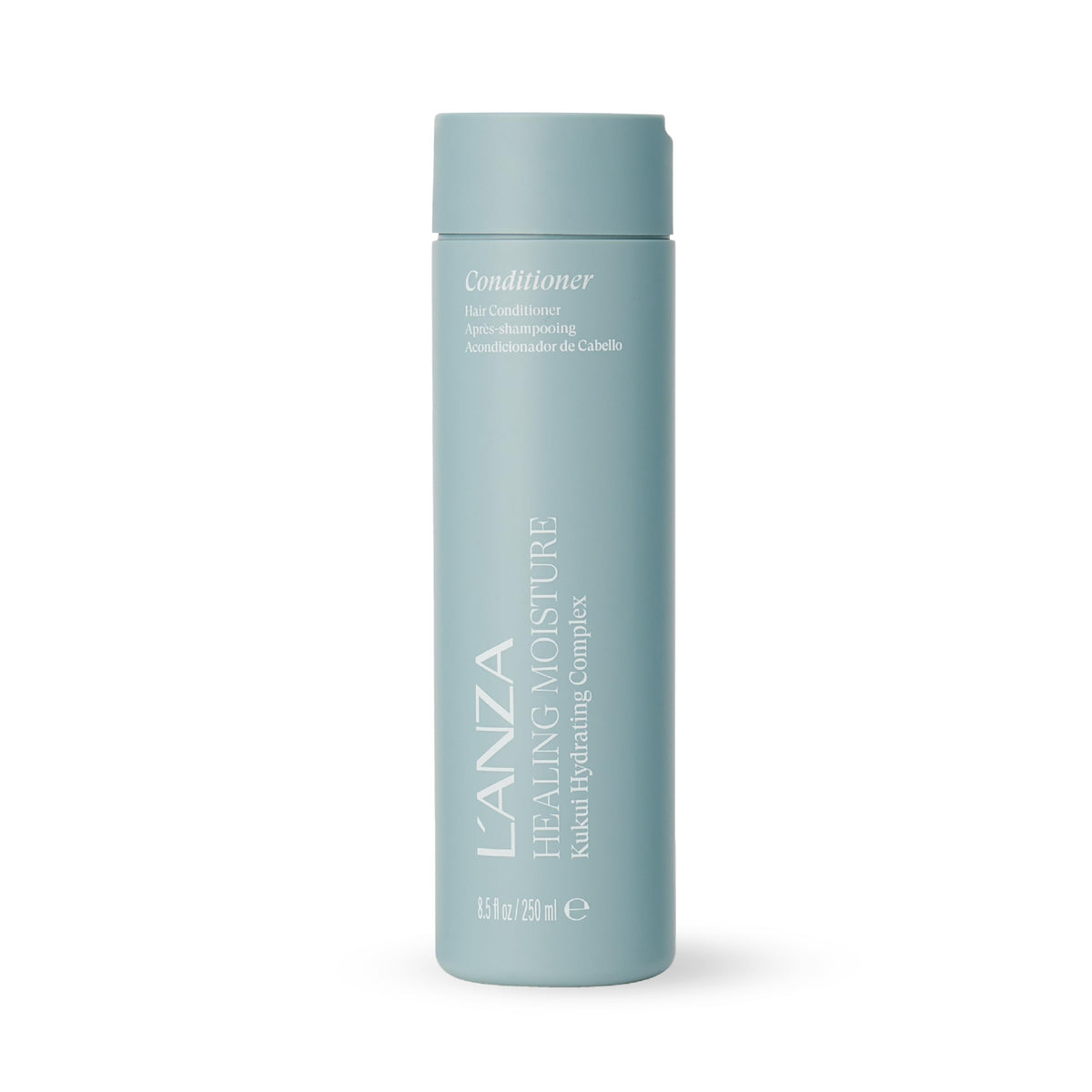 L’ANZA Healing Moisture Kukui Nut Conditioner bottle for all hair types, offering hydration and shine