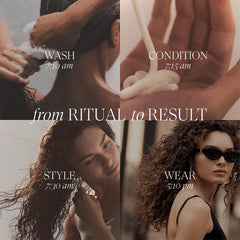 Conditioner being dispensed from bottle for smooth, manageable hair