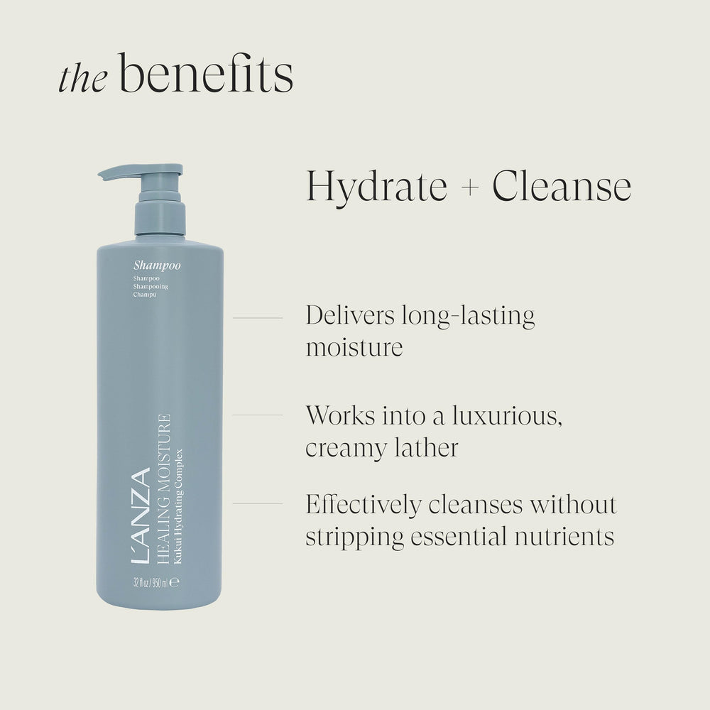 L’ANZA Healing Moisture Shampoo with Tahitian Tamanu Oil promotes deep conditioning.