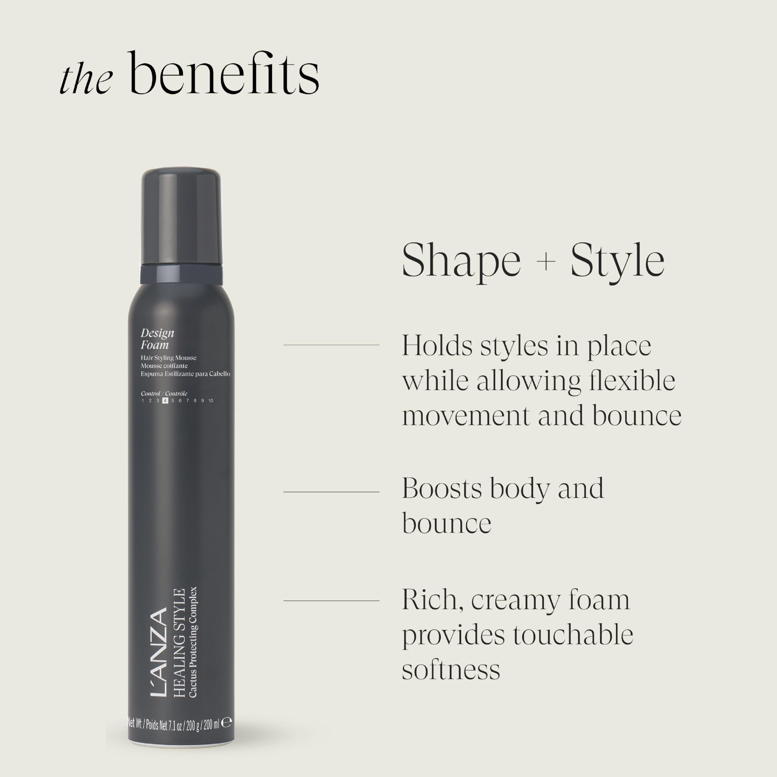 L’ANZA Healing Style Design Foam curls definition with flexible movement.