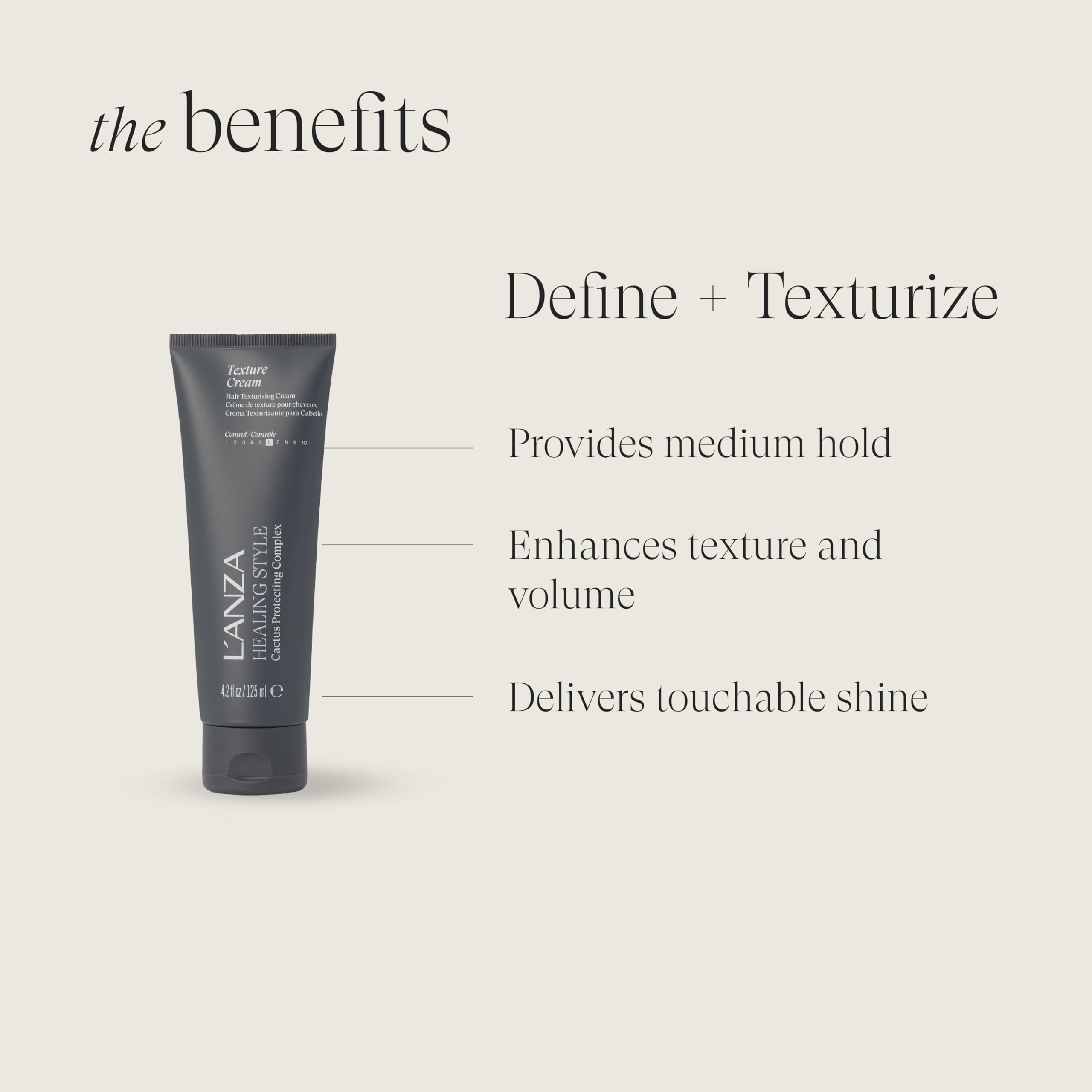 L’ANZA Texture Cream on hair delivering defined texture and light shine.