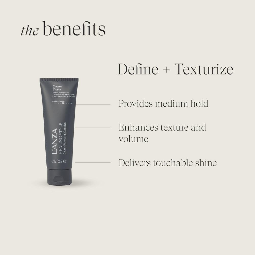 L’ANZA Texture Cream on hair delivering defined texture and light shine.