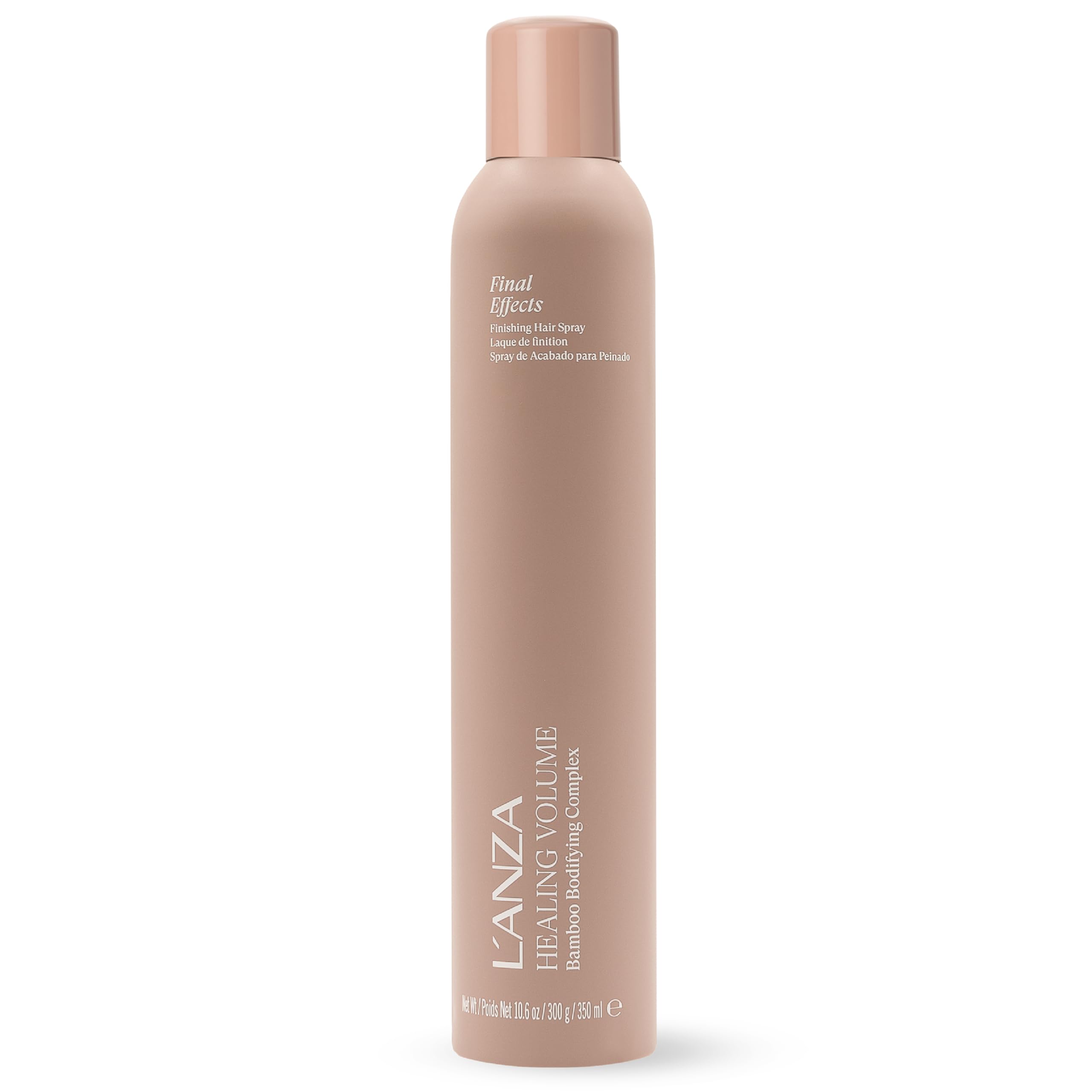 L’ANZA Healing Volume Final Effects hairspray bottle showing lift and hold.