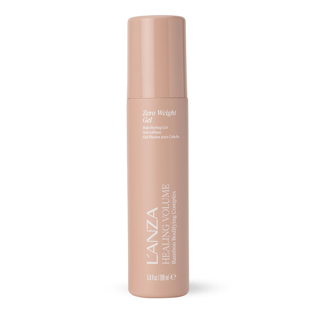 L’ANZA Healing Volume Zero Weight Gel bottle with weightless lift for flat or thinning hair.