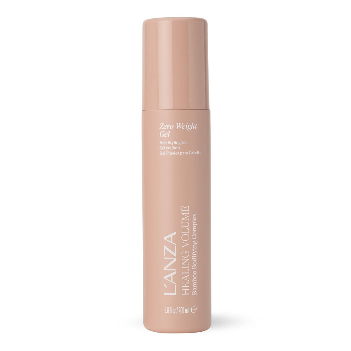 L’ANZA Healing Volume Zero Weight Gel bottle with weightless lift for flat or thinning hair.