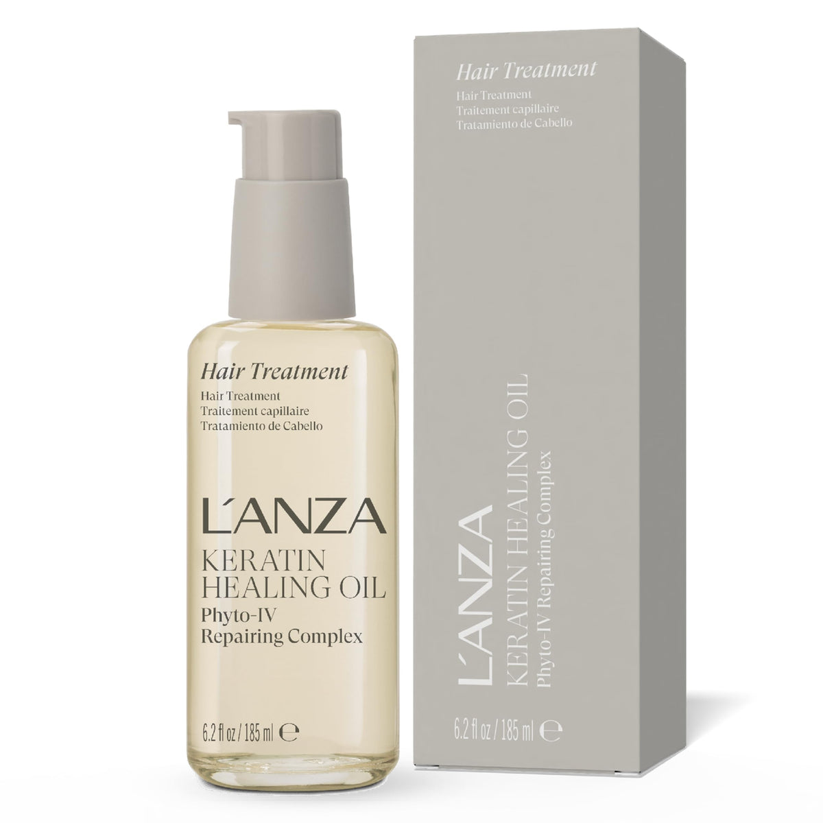 L'ANZA Keratin Healing Oil bottle front view for shiny, smooth hair.