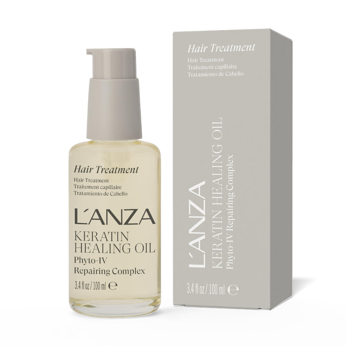 L’ANZA Keratin Healing Oil bottle delivers weightless shine and frizz control.