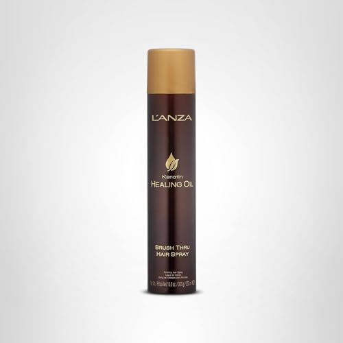 L’ANZA Keratin Healing Oil Brush Thru Hairspray packaging box ready for on-shelf display.