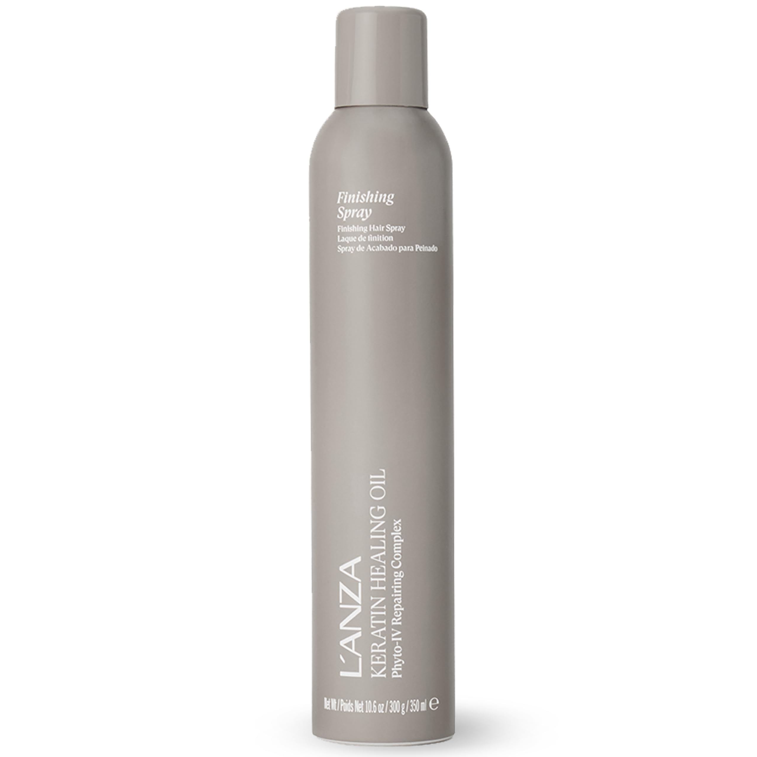 L’ANZA Keratin Healing Oil Finishing Spray bottle showing radiant shine and flexible hold