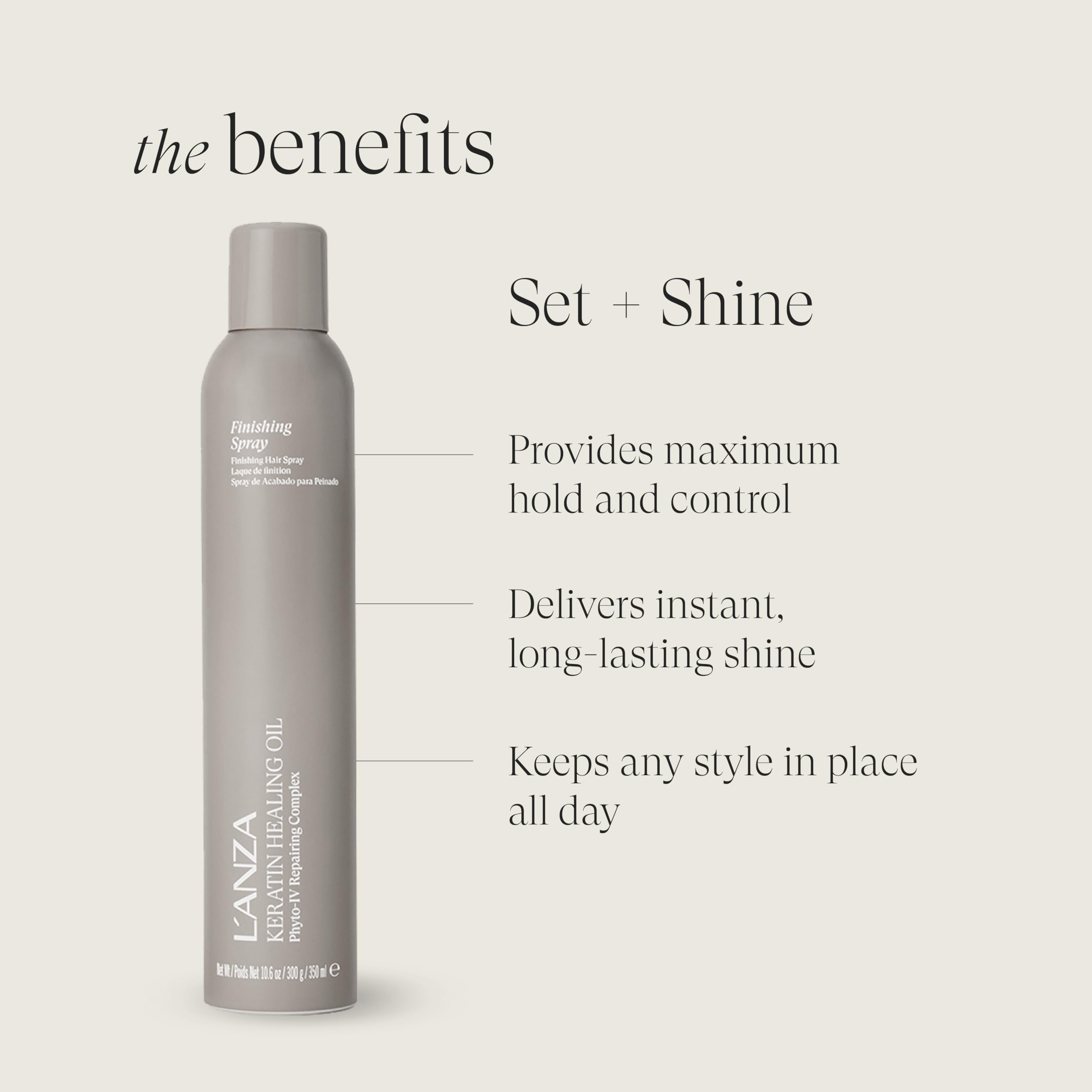 L’ANZA Keratin Healing Oil Finishing Spray adds brilliant shine without stiffness