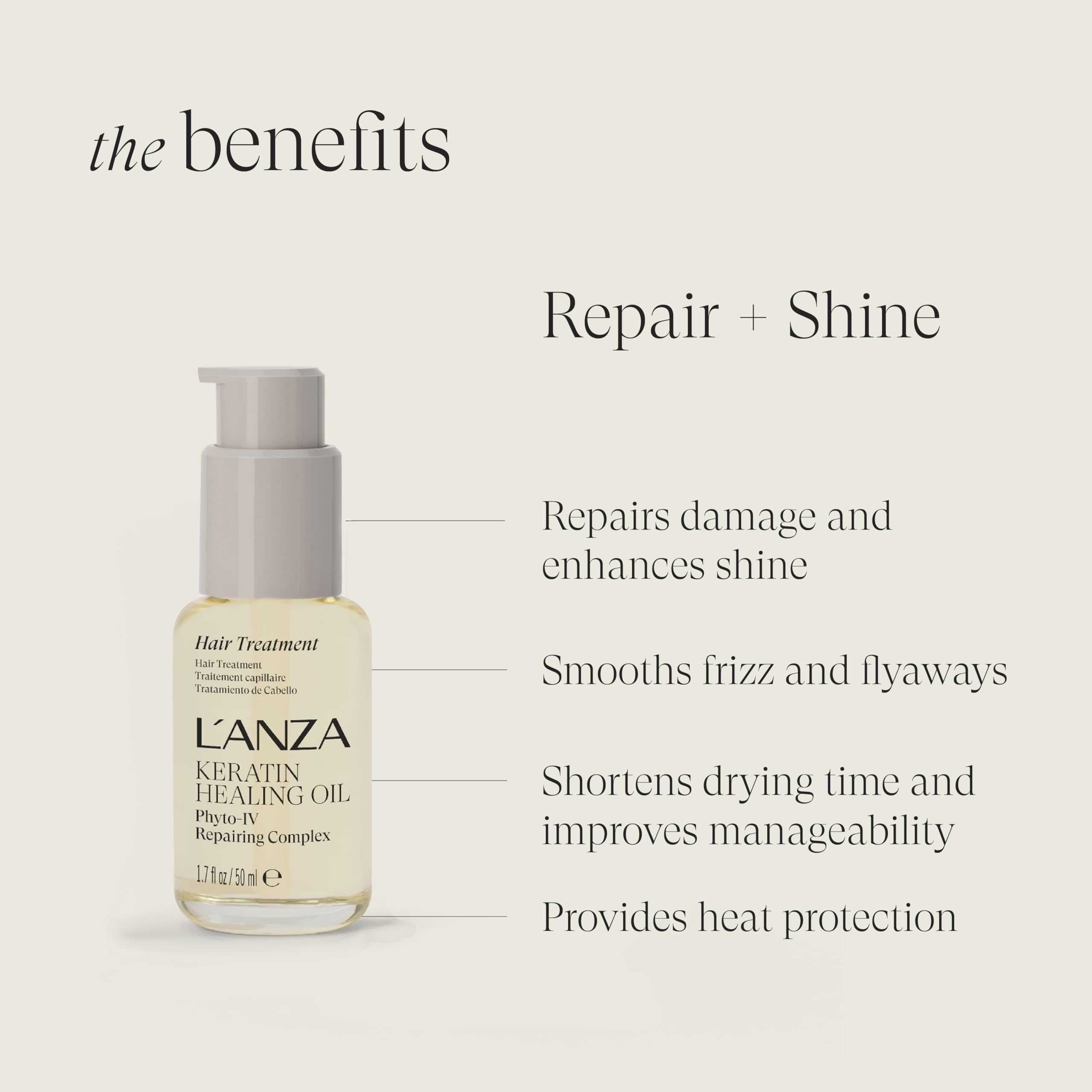 L’ANZA Keratin Healing Oil liquid texture catches light for radiant shine.