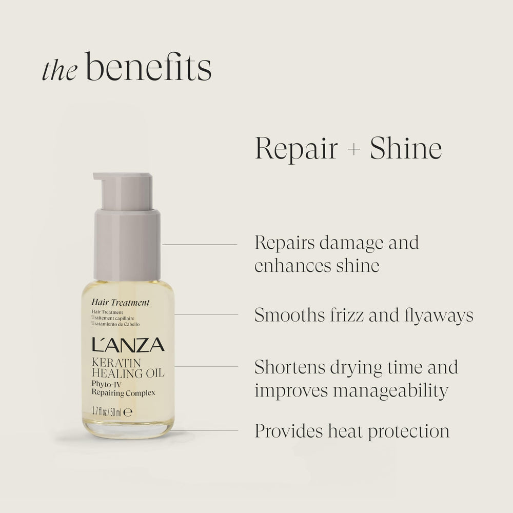 L’ANZA Keratin Healing Oil liquid texture catches light for radiant shine.