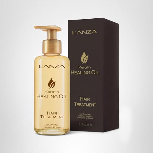 L'ANZA Keratin Healing Oil packaging box on display.