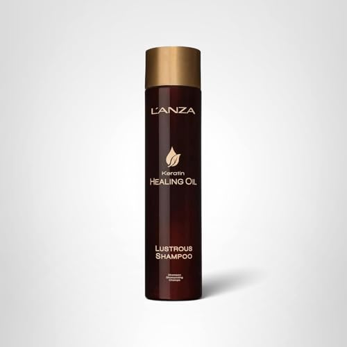 L’ANZA Keratin Healing Oil Shampoo close-up shows glossy hair after wash.