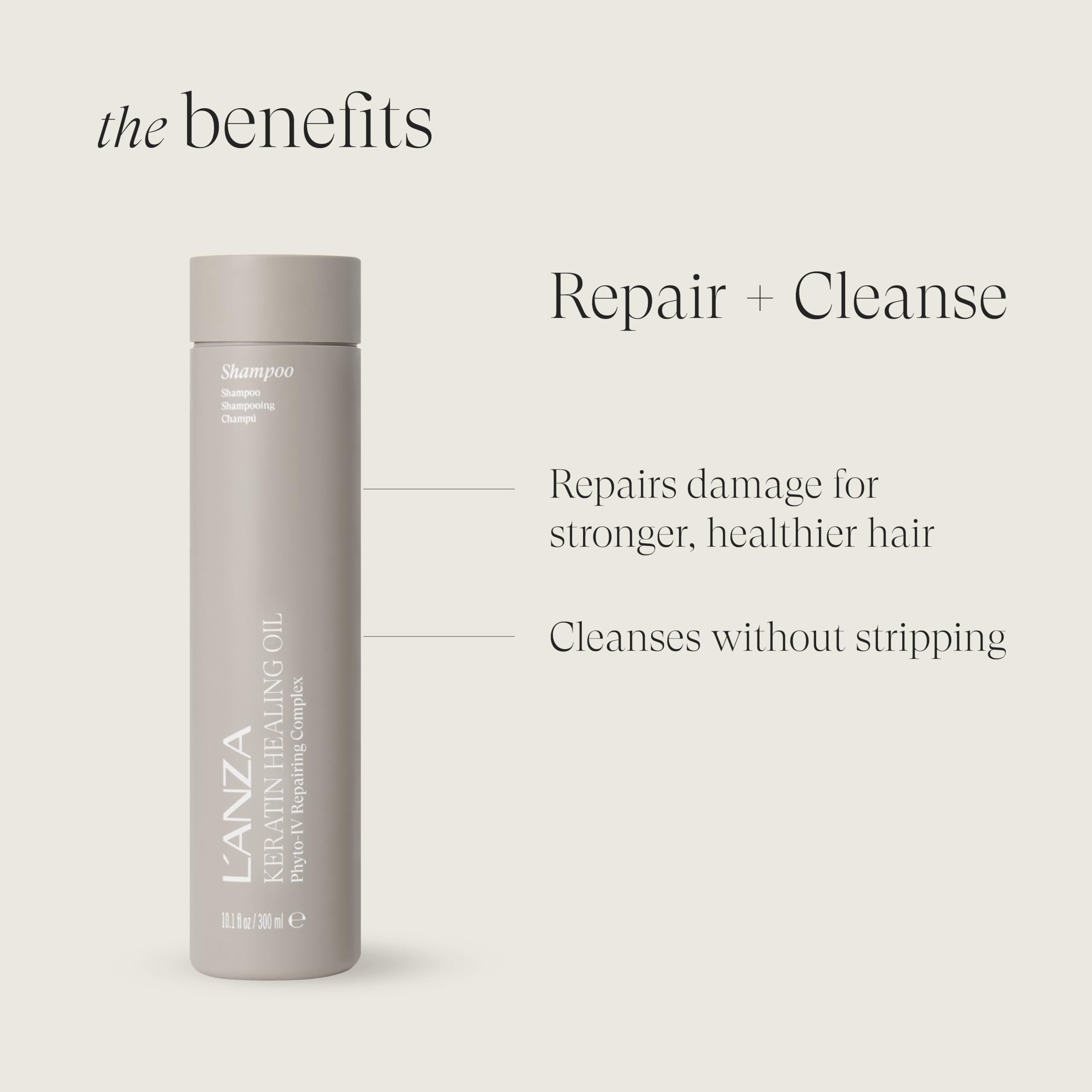L’ANZA Keratin Healing Oil Shampoo on hair delivering shine and smoothness.