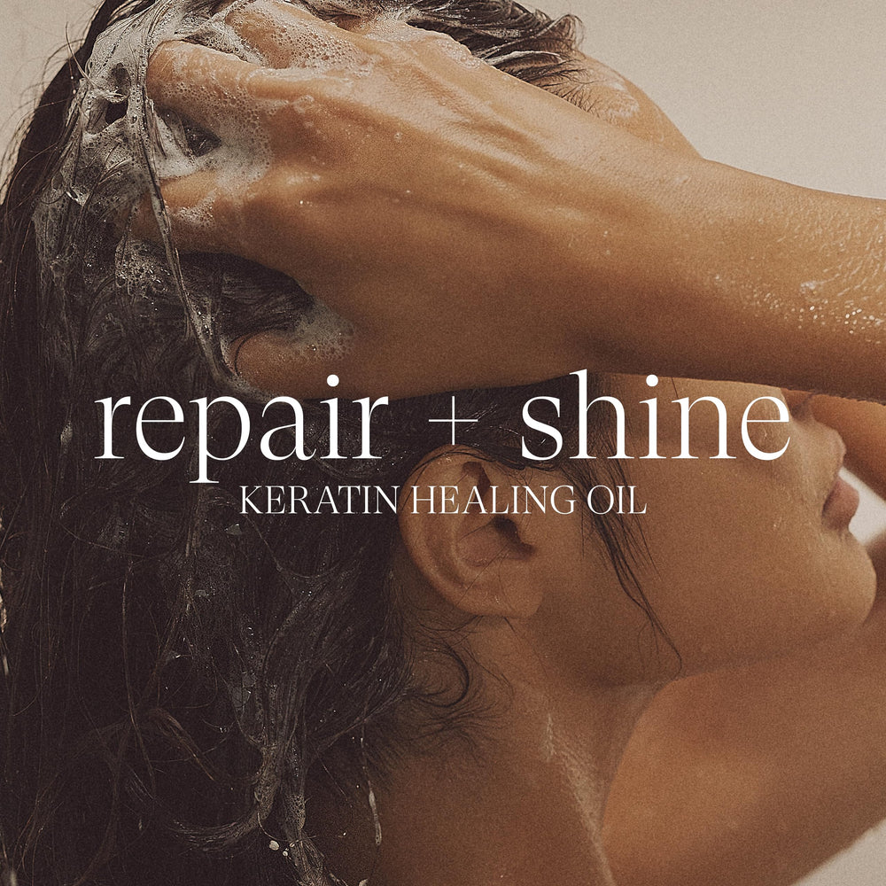 L’ANZA Keratin Healing Oil Shampoo packaging highlights sulfate-free care.