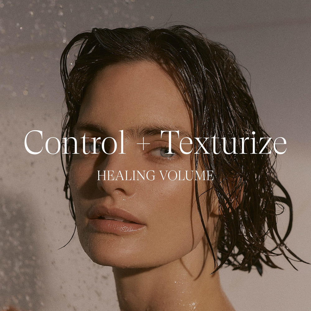 Unisex model styling with L’ANZA Healing Volume Zero Weight Gel.
