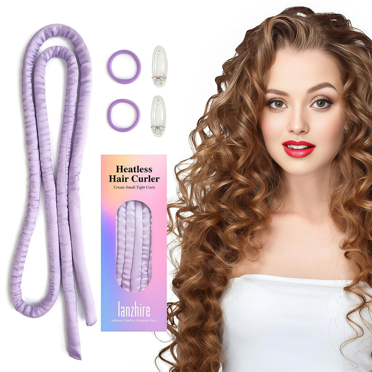 Lanzhire heatless curling headband creates overnight waves with the purple design.