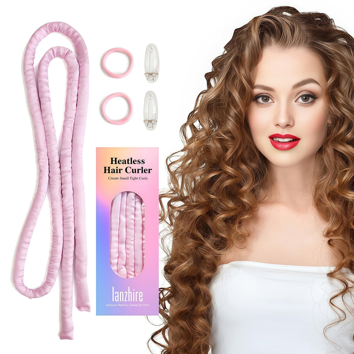 Lanzhire No Heat Curling Headband in pink satin for overnight curls