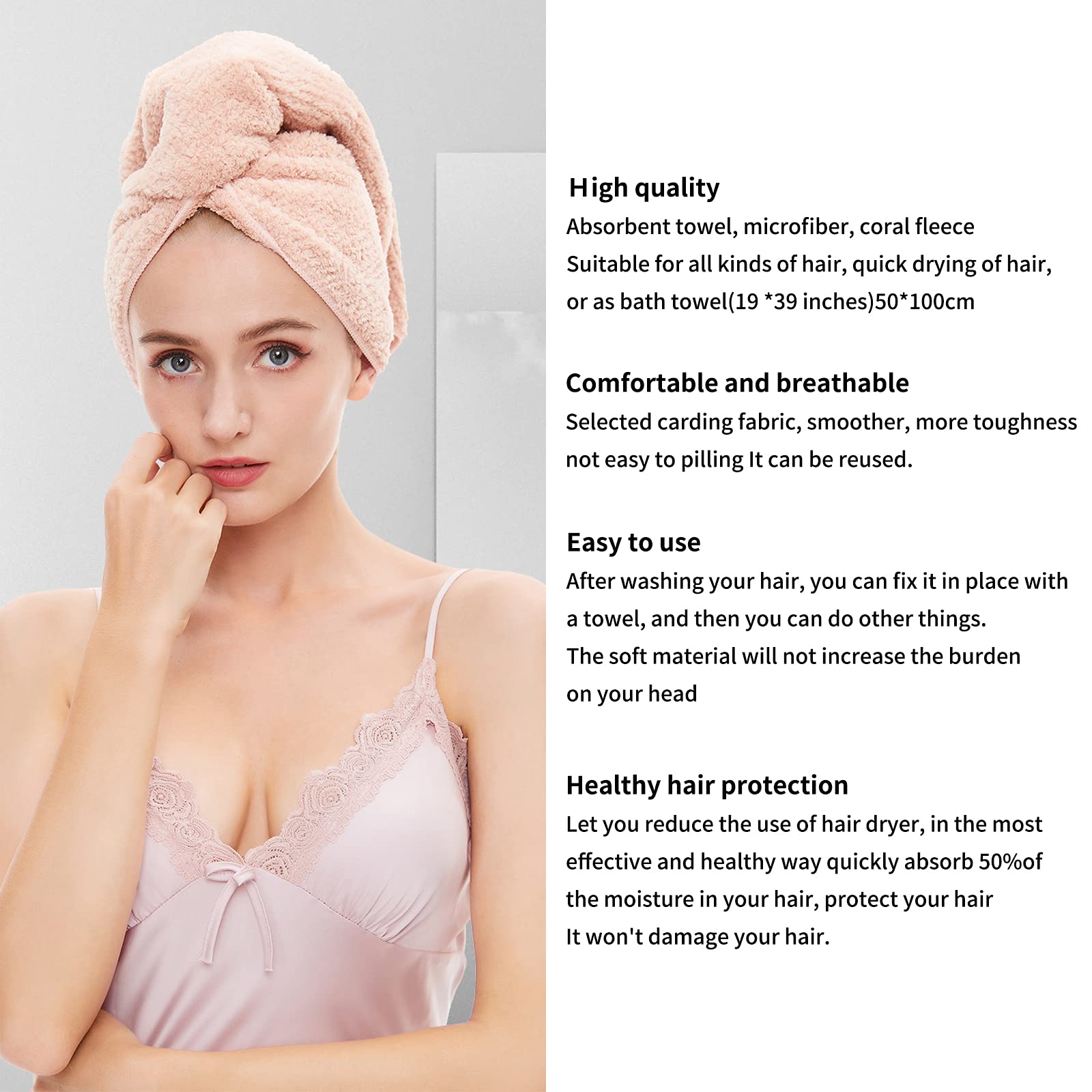 Laojbaba dark-brown microfiber hair towel softens and protects while drying.
