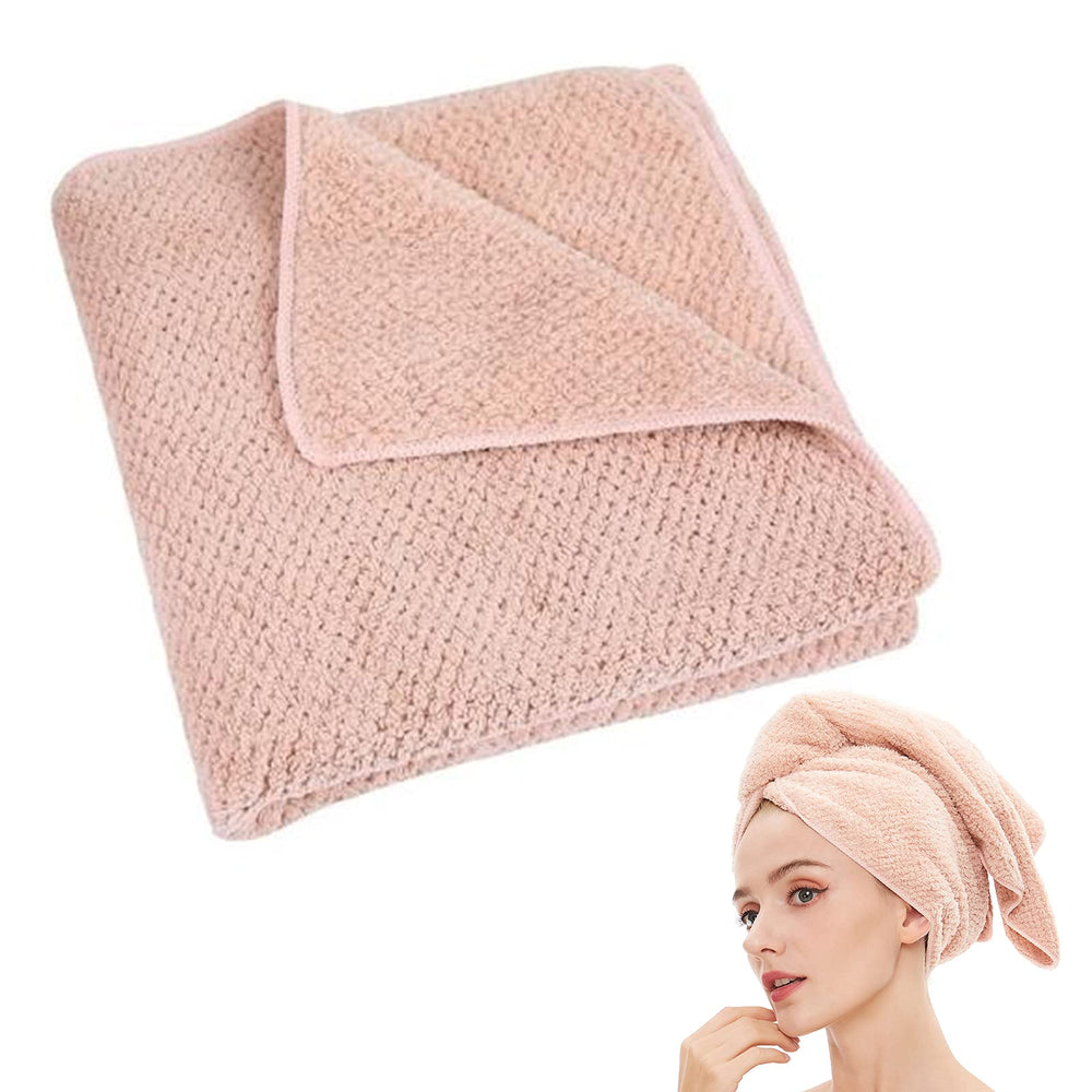 Laojbaba microfiber hair towel in lotus root pink dries quickly for all hair types.