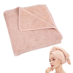 Laojbaba microfiber hair towel in lotus root pink dries quickly for all hair types.