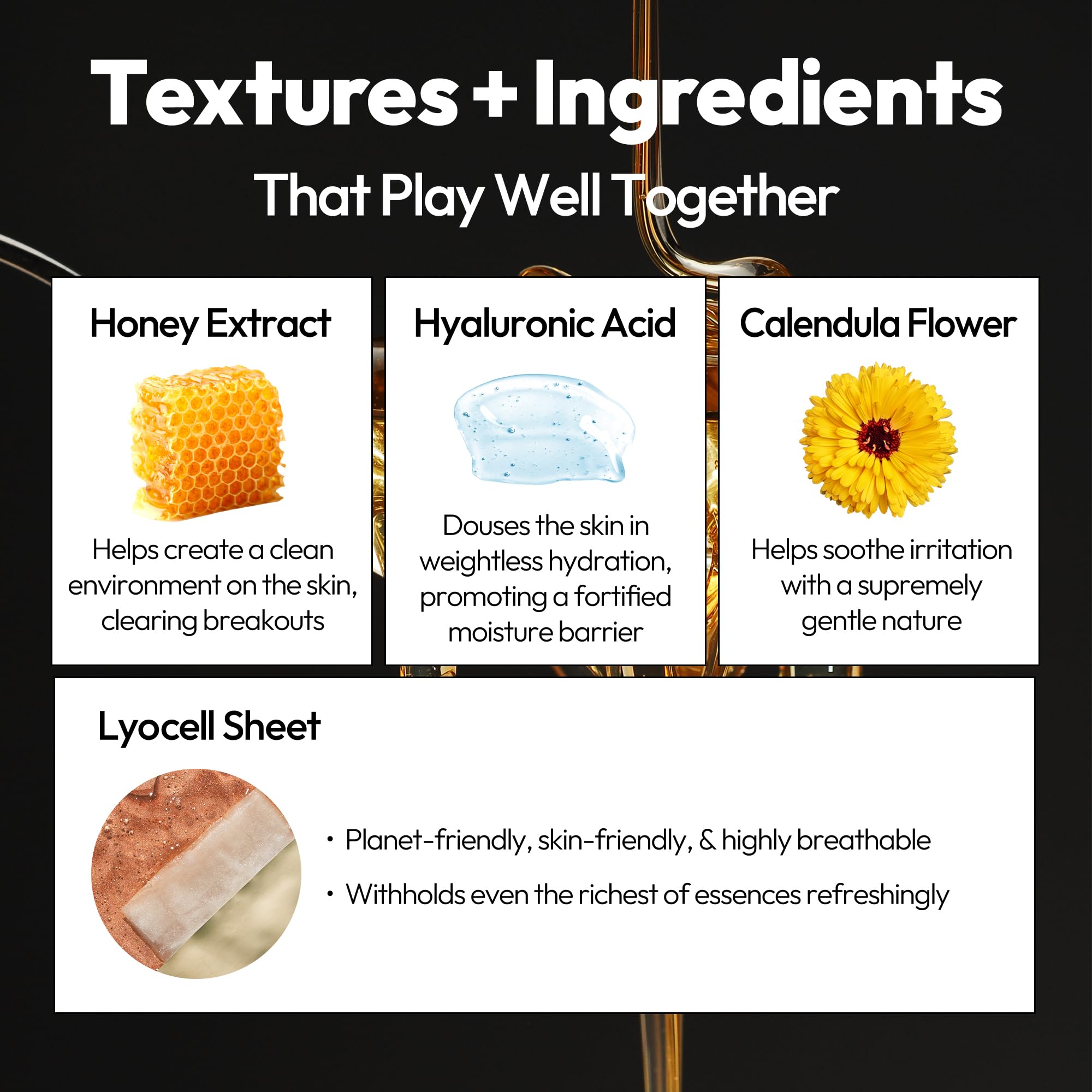 LAPCOS Honey Sheet Mask honey essence closeup emphasizing soothing hydration